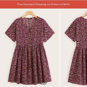 SHEIN - Plus Size V-Neck Babydoll Dress || Maroon